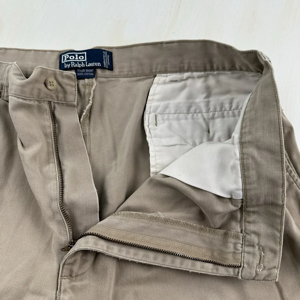 VTG 90s Polo Ralph Lauren‎ Distressed Pleated Tyler Shorts Fits 34 Khaki Chino